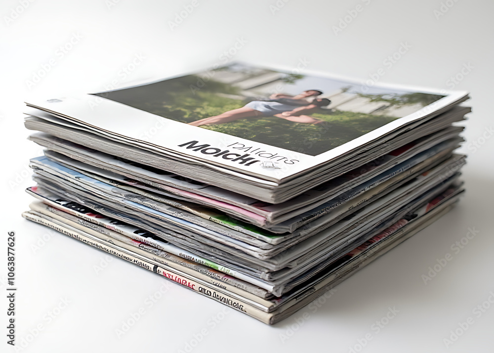 A collection of magazines stacked in a neat and organized manner resembling a mock design or layout A collection of magazines stacked in a neat and organized manner resembling a mock design or layout