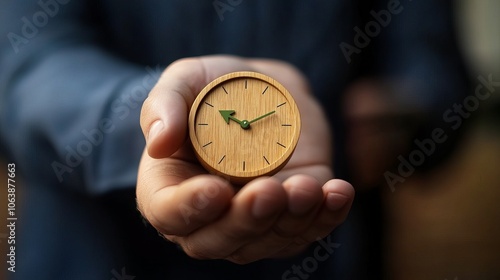 Wallpaper Mural Time and resources concept: a businessman holding a wooden clock in his hand. Torontodigital.ca