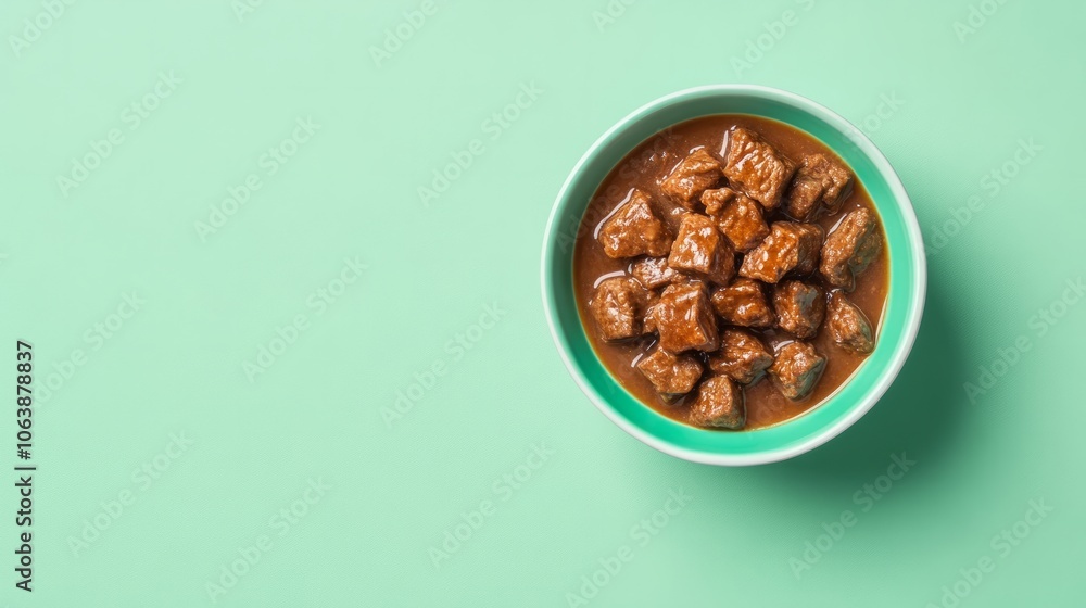 a bowl of meat against blue background for pet a bowl of meat against blue background for pet