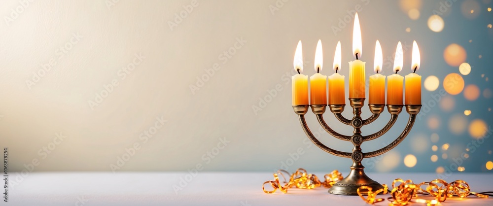 Golden Menorah, Hanukkah Celebration Golden Menorah, Hanukkah Celebration
