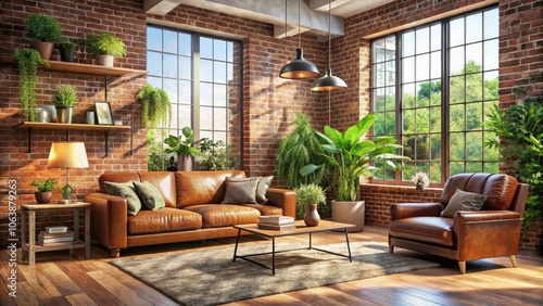 Modern Living Room with Exposed Brick Wall and Cozy Brown Furniture - Stylish Interior Design Inspiration for Contemporary Homes