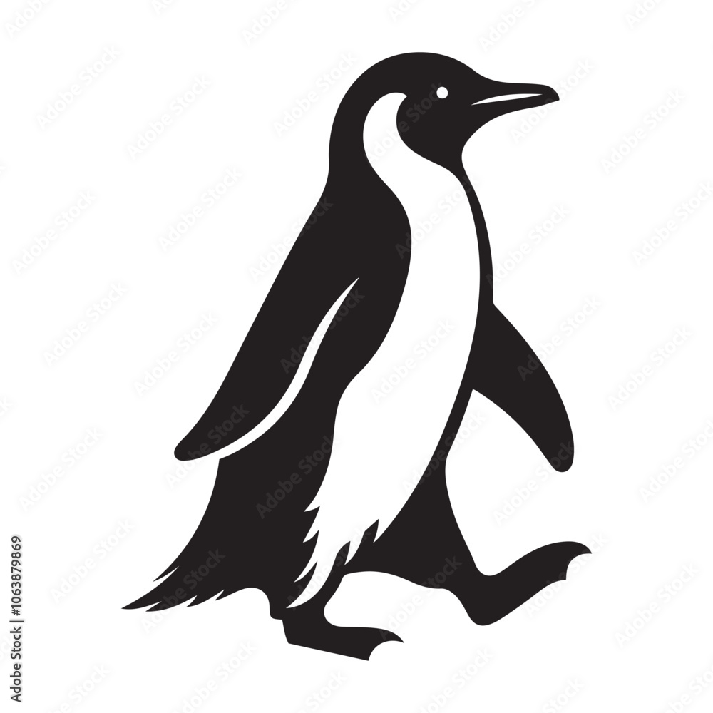 Obraz premium Penguin waddling silhouette vector black color and solid white background