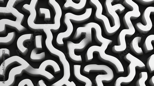 Abstract black and white pattern showcasing intricate, flowing lines creating a dynamic texture.