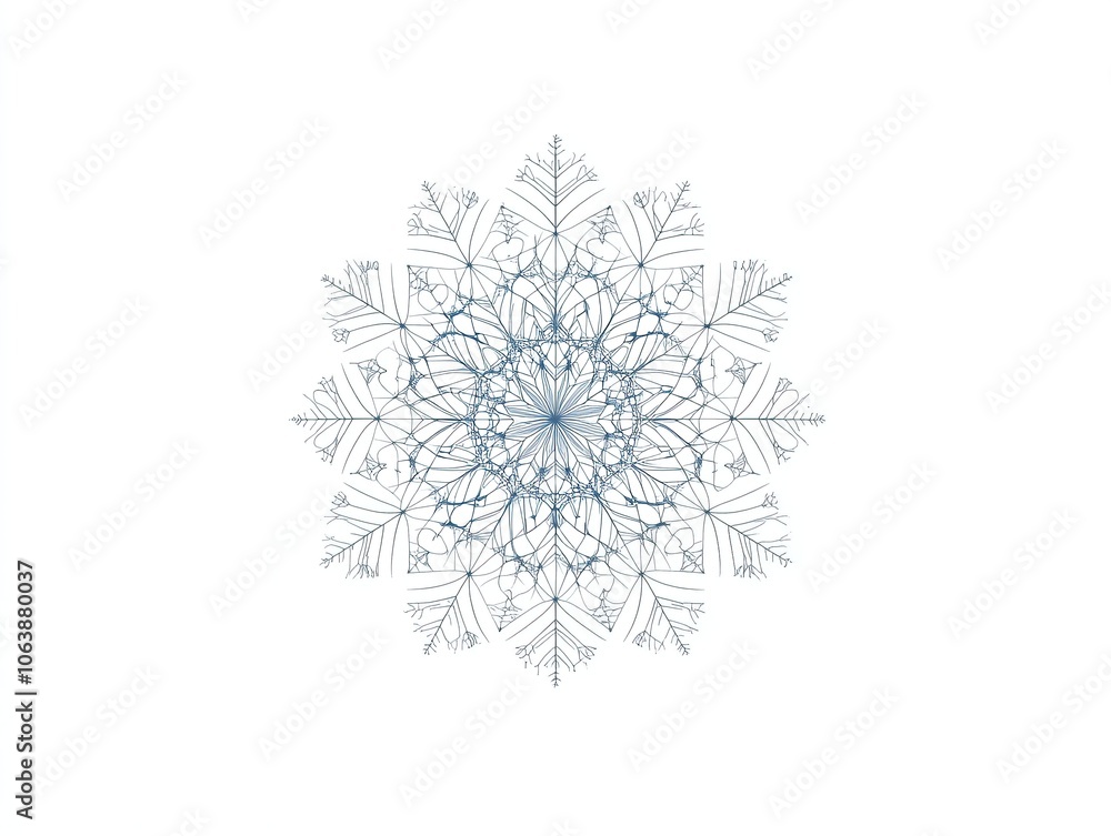 Abstract blue geometric snowflake pattern on white background.
Abstract blue geometric snowflake pattern on white background.