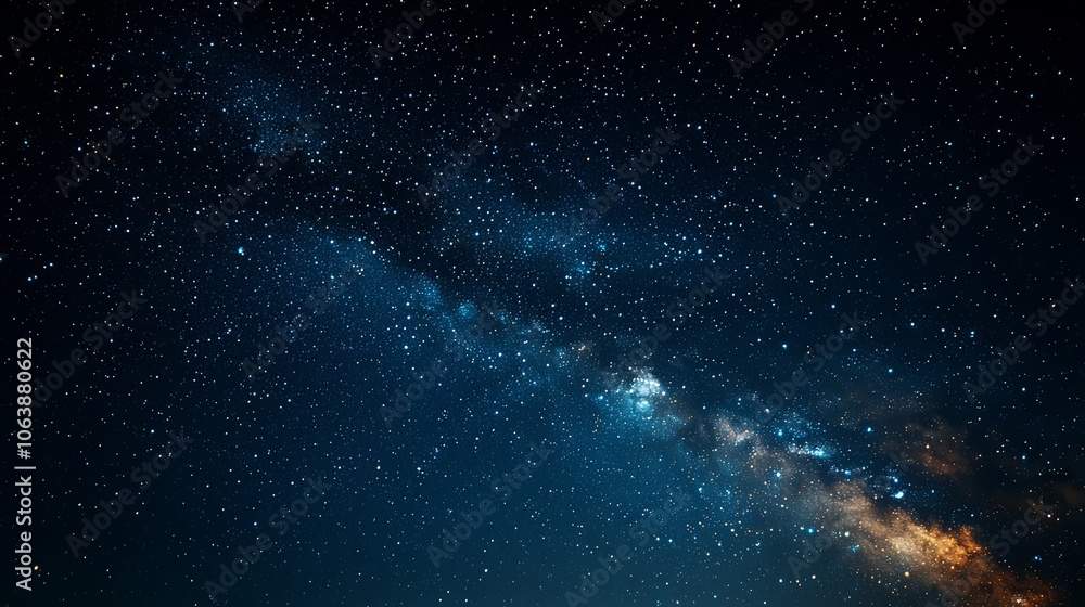 Obraz premium Stunning night sky filled with stars and a vibrant Milky Way. Perfect for astronomy lovers and cosmic enthusiasts.