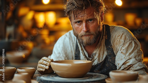 Master Craftsman Shaping Pottery with Precision on Spinning Wheel - Creative Hands-On Hobby and Skillful Artistic Process