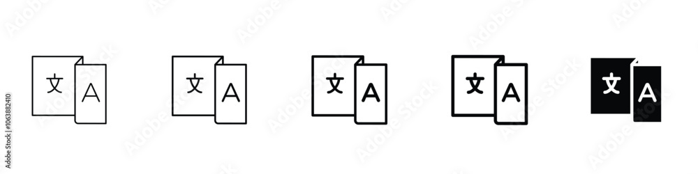 Set of 5 Language icon - 1 Silhouette - 1 unexpanded vector - Line-style web icon set for language featuring translation linguistics speaking dictionary listening skills writing Set of 5 Language icon - 1 Silhouette - 1 unexpanded vector - Line-style web icon set for language featuring translation linguistics speaking dictionary listening skills writing