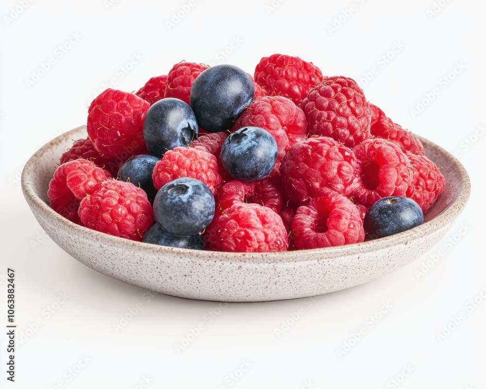 Deliciously Fresh Enjoy a Bowl of Ripe Raspberries and Juicy Blueberries for a Healthy Snack Deliciously Fresh Enjoy a Bowl of Ripe Raspberries and Juicy Blueberries for a Healthy Snack