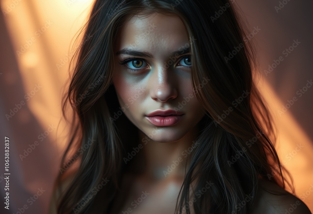 Close-up Portrait of a Young Woman with Long Dark Hair Close-up Portrait of a Young Woman with Long Dark Hair