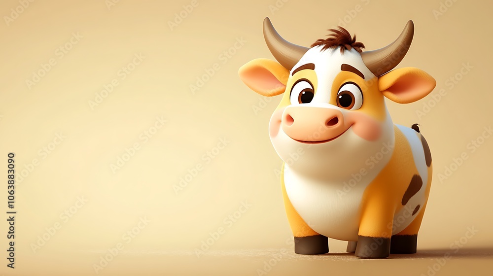 Cute 3D Yellow Cow Character on Isolated Background Cute 3D Yellow Cow Character on Isolated Background