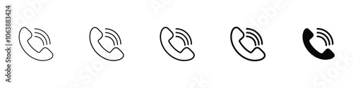 Set of 5 Phone call icon, 1 Silhouette, 1 unexpanded vector, Calling, ringing phone, smartphone ringing, telephone receiver set, communication, contact, connection, network, device, cellphone