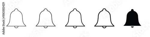 Set of 5 Notification icon - 1 Silhouette - 1 unexpanded vector - Notification bell icon, alert incoming inbox messages, ringing bell, notification number, alerts, alarms, bell, unmute