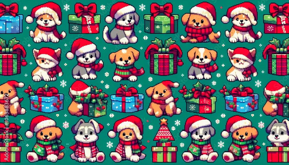 pixel art illustration of christmas puppies pixel art illustration of christmas puppies