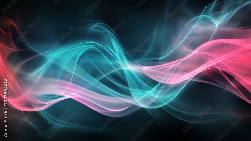 modern abstract gradient background with Smoke-like wisps on dark contrast background , Turquoise and coral pink modern abstract gradient background with Smoke-like wisps on dark contrast background , Turquoise and coral pink