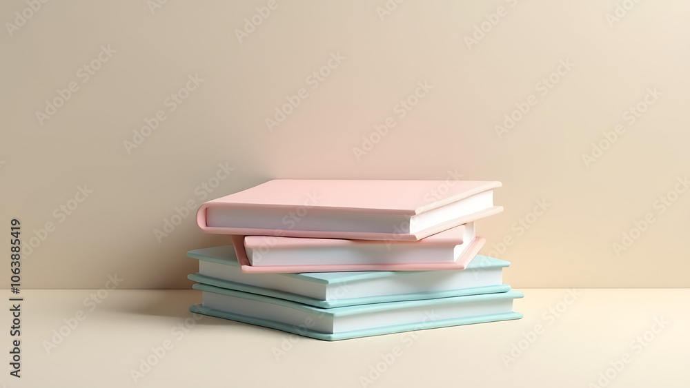 A 3D mockup of stacked book covers arranged in a visually appealing layered design on a flat surface background A 3D mockup of stacked book covers arranged in a visually appealing layered design on a flat surface background