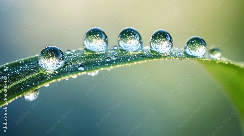 Dewdrops on a Leaf in Natural Setting Dewdrops on a Leaf in Natural Setting
