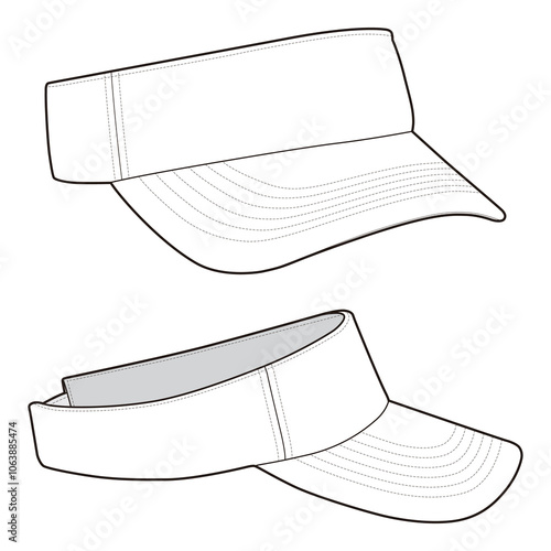 Blank sports visor front and side view illustration in outline style.
