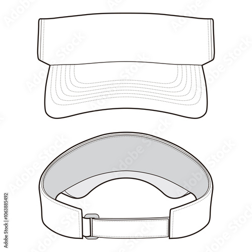 Blank sports visor front and back view illustration in outline style.

