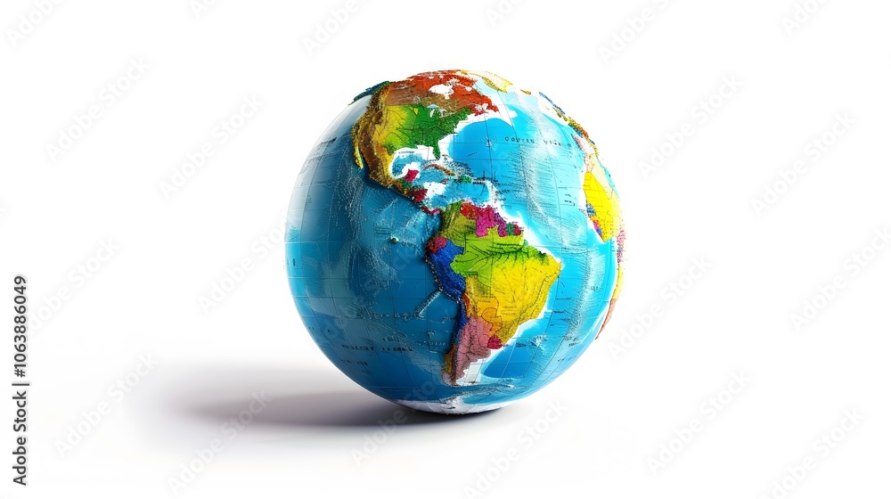 Fototapeta premium Colorful Detailed 3D Model of the World Globe with Continents and Countries