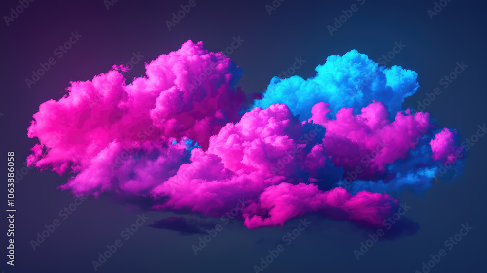 Fototapeta premium Vibrant pink and blue clouds swirl together, creating a striking contrast against a dark background, evoking a sense of wonder and surreal beauty.