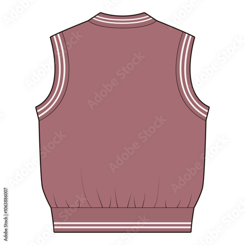 Mauve varsity-style sleeveless sweater back view illustration.
