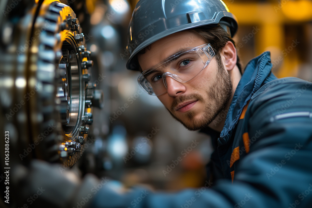 An industrial engineer inspects equipment in a state-of-the-art manufacturing facility An industrial engineer inspects equipment in a state-of-the-art manufacturing facility