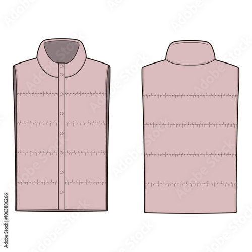 Light pink quilted puffer vest front and back view illustration.
