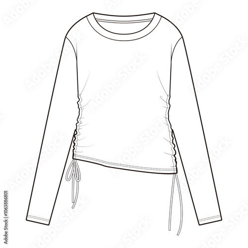 Side Ruched Long Sleeve Top Technical Drawing Front View
