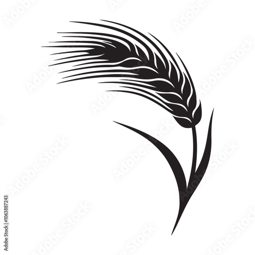 Wheat blowing in the wind silhouette vector art black color design and solid white background 