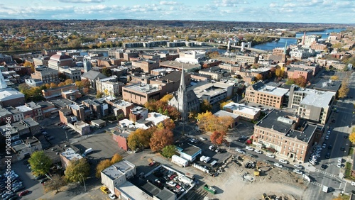 Aerial view of Troy, NY on a sunny day with clear skies photo