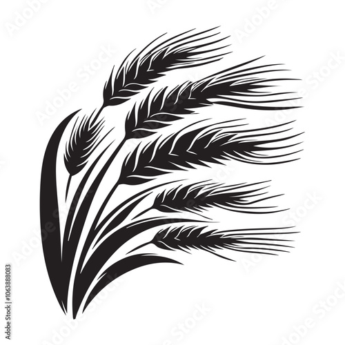 Wheat blowing in the wind silhouette vector art black color design and solid white background 