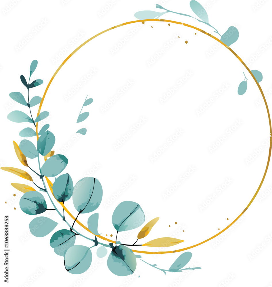 Obraz premium Golden Circle Eucalyptus Watercolor Floral Frame