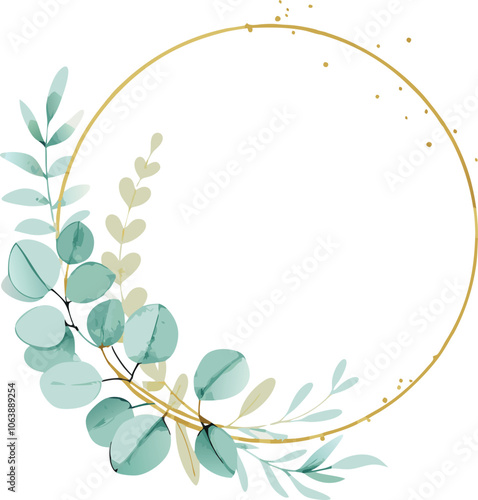 Gold Circle Frame with Green Eucalyptus Leaves