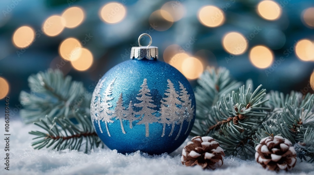 Christmas decoration frosty blue and silver snowy surface Christmas decoration frosty blue and silver snowy surface