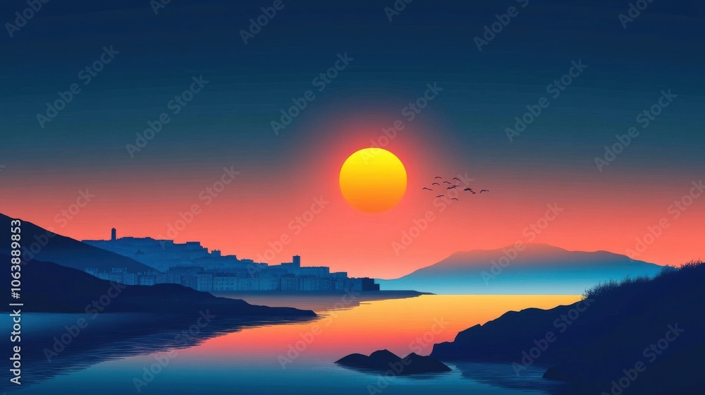 Silhouetted city skyline during a vibrant sunset, showcasing a blend of modern architecture and serene colors. Silhouetted city skyline during a vibrant sunset, showcasing a blend of modern architecture and serene colors.