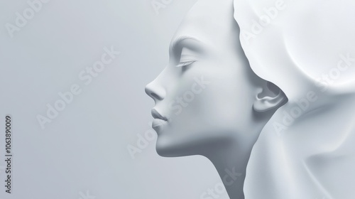 Elegant female statue silhouette, showcasing classical artistry and serene expression against a soft blue background.