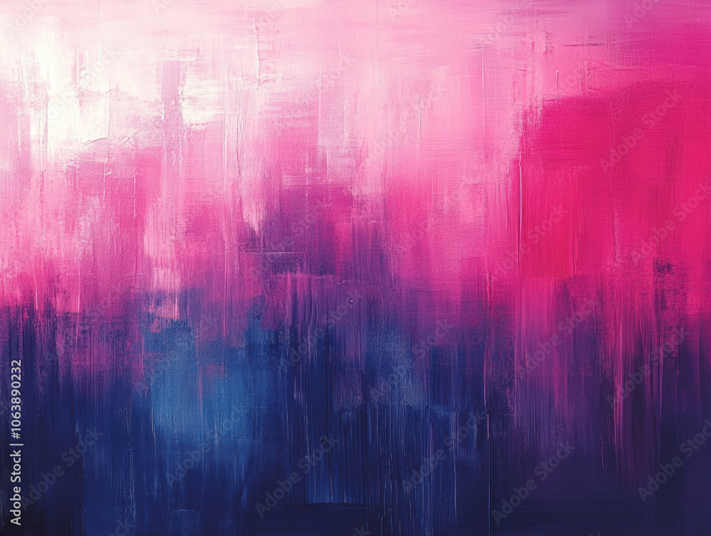 Fototapeta premium Gradient of pink and blue brush strokes, creating a soft and dreamy abstract artwork with a serene, atmospheric effect, resembling a hazy landscape.