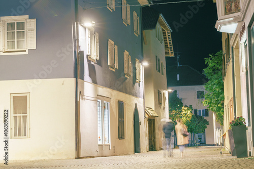 Night view of the streets of Appiano near Bolzano in South Tyrol photo