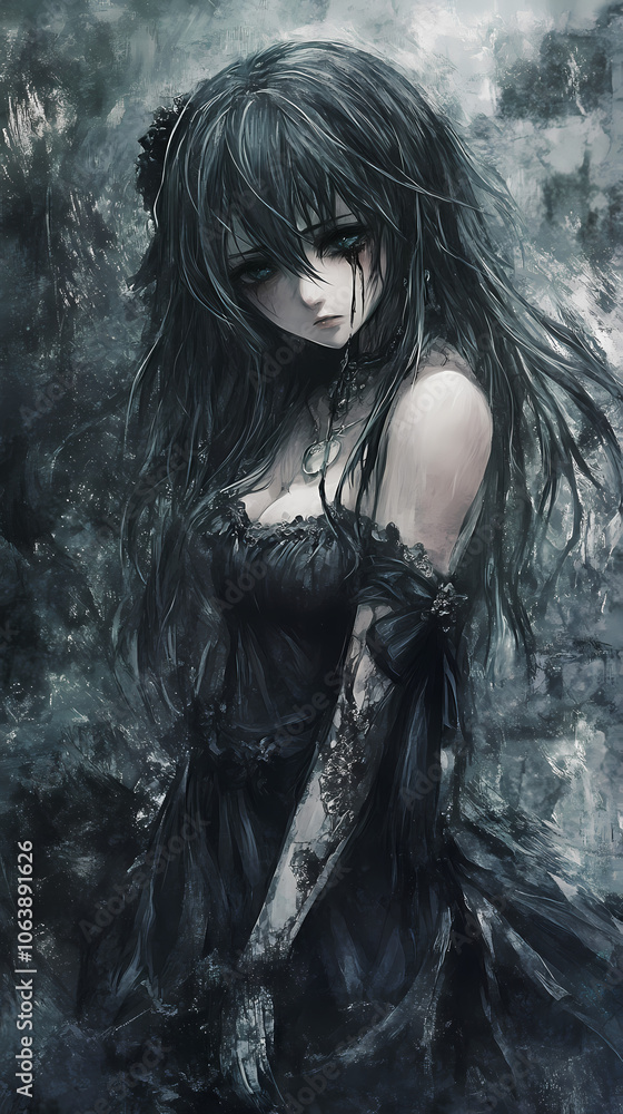 Fototapeta premium Sad Anime Character with a Broken Heart: Manga Art