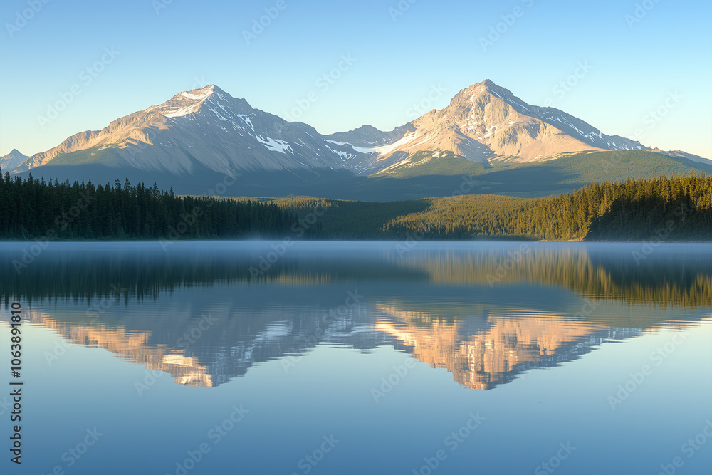 Sunset sunrise lake dawn snow mountains fog mirror-like effect landscape nature Sunset sunrise lake dawn snow mountains fog mirror-like effect landscape nature