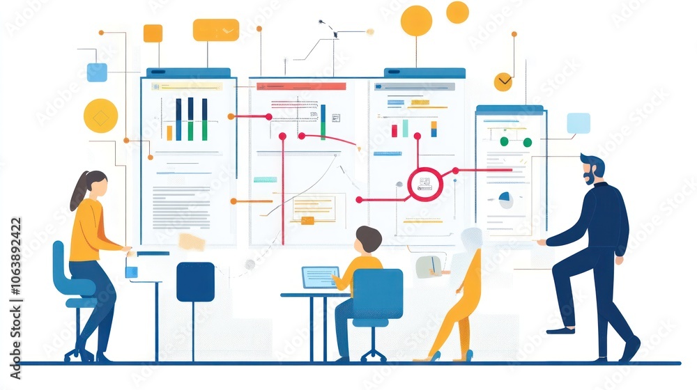 Illustration of Business Meeting and Brainstorming, Financial Consulting Agency. People Analyzing Company Development Data. Ai generated image Illustration of Business Meeting and Brainstorming, Financial Consulting Agency. People Analyzing Company Development Data. Ai generated image