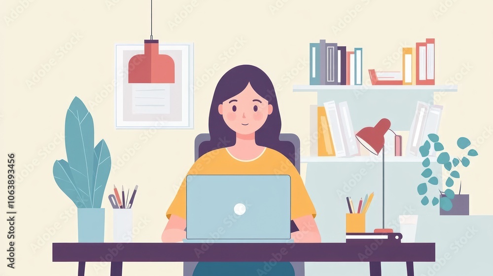Illustration of Young entrepreneur running a business from home, freelancer using laptop at kitchen table during self-quarantine. Ai generated image Illustration of Young entrepreneur running a business from home, freelancer using laptop at kitchen table during self-quarantine. Ai generated image