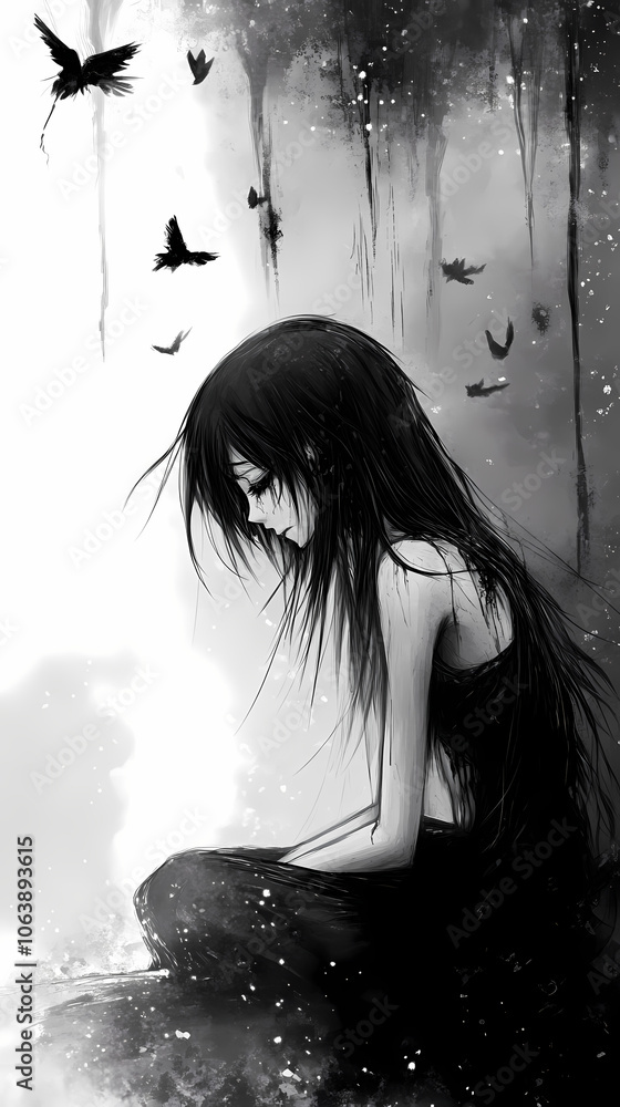 Heartbreak in Anime Style: Manga Illustration of a Broken Heart Heartbreak in Anime Style: Manga Illustration of a Broken Heart