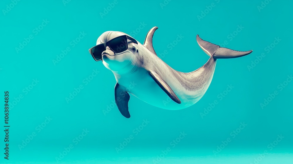 dolphin in the water with sunglasses. dolphin in the water with sunglasses.