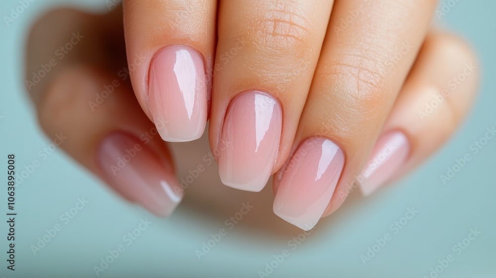 A close-up of fingernails with an elegant soft pink ombre manicure, showcasing a smooth transition from pale pink to vibrant pink. A close-up of fingernails with an elegant soft pink ombre manicure, showcasing a smooth transition from pale pink to vibrant pink.