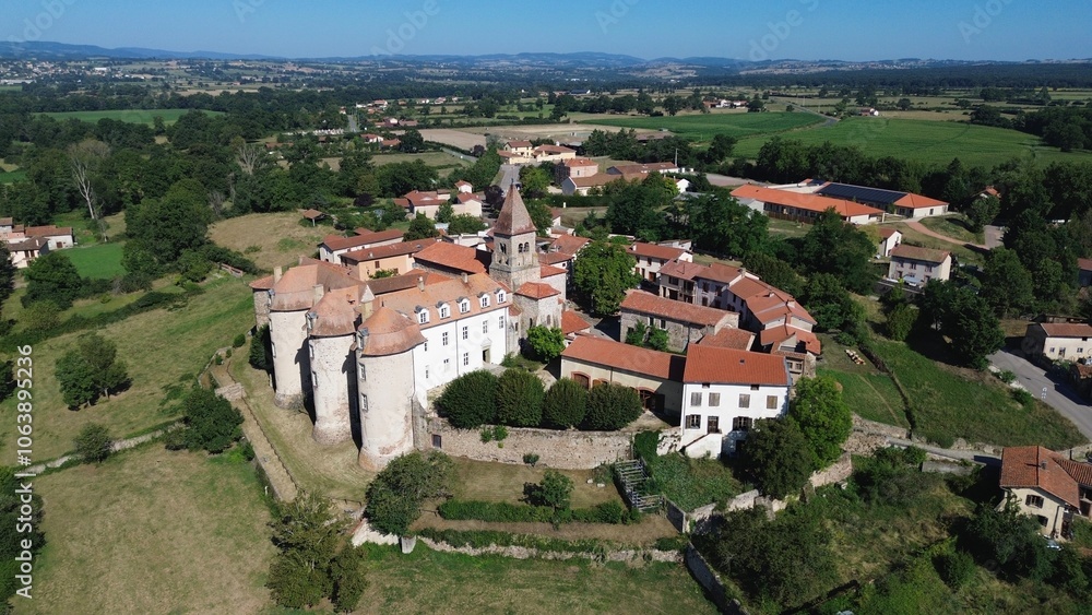 drone photo Pommiers-en-Forez castle france europe drone photo Pommiers-en-Forez castle france europe