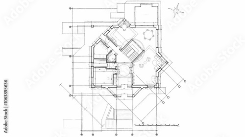 Architecture design: blueprint plan - vector illustration of a plan modern residential building / technology, industry, business concept illustration: real estate, building, construction, architecture