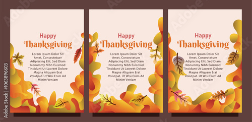 Thanksgiving Card Template with Autumn Leaves on Liquid Background. print size set of thansgiving card template concept. liquid abstract background with autumn leaves vector illustration photo