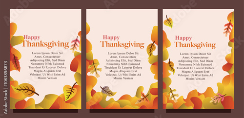 Liquid Abstract Background Thanksgiving Card with Fall Leaves Design. print size set of thansgiving card template concept. liquid abstract background with autumn leaves vector illustration photo