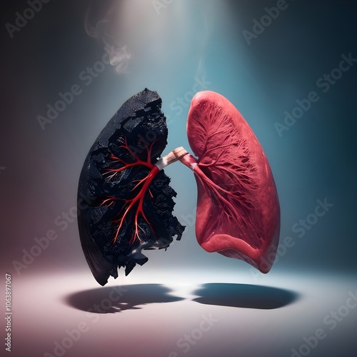 Healthy and Smoker's Lung with Dreamlike Background photo